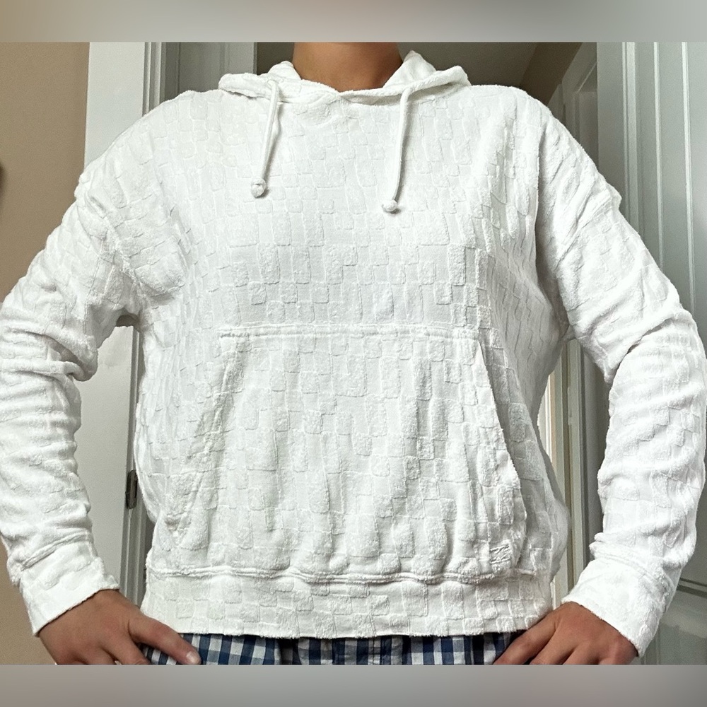 Billabong White Textured Terry Cotton Sweater with Hood